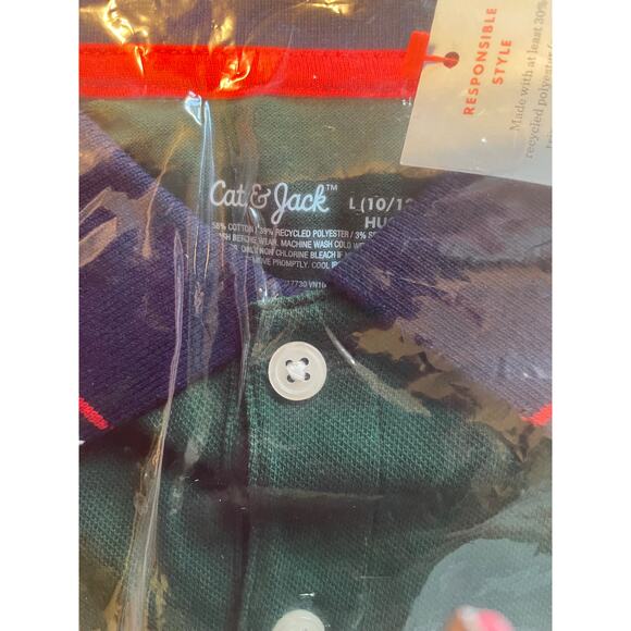 NWT Cat & Jack Childs School Uniform Size L (10/12 Husky) Green Navy Polo - Picture 2 of 2